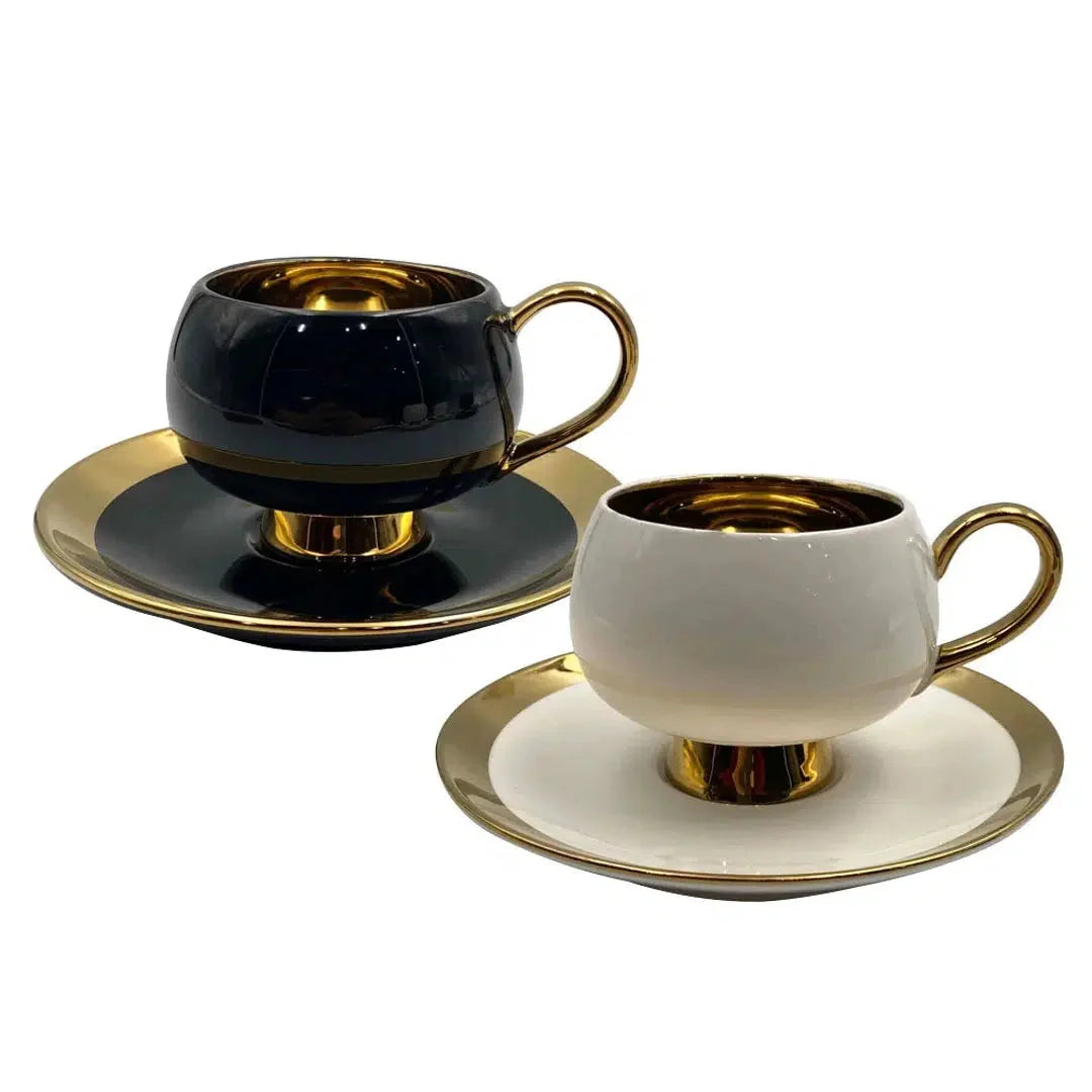 Jogo 4 Xícaras de Café com Pires New Bone China Thari Borda Dourada 120ml L'Hermitage