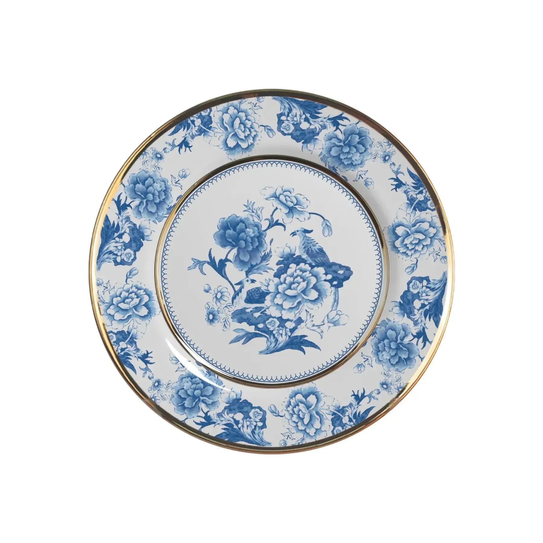 Jogo 6 Pratos Sobremesa Cerâmica Chinese Blue Filete Ouro 21cm Alleanza