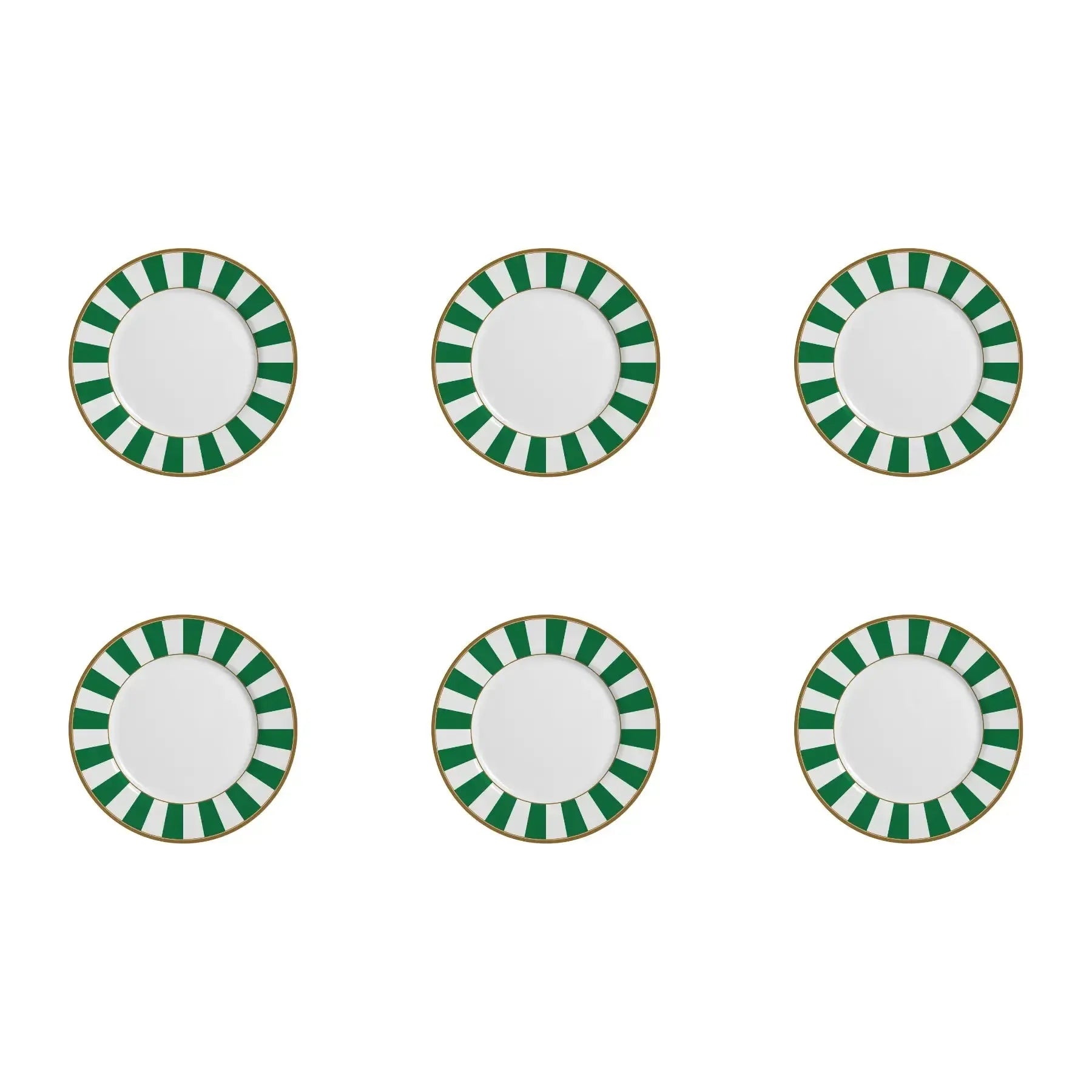 Jogo 6 Pratos Sobremesa Cerâmica Stripe Verde 21cm Alleanza