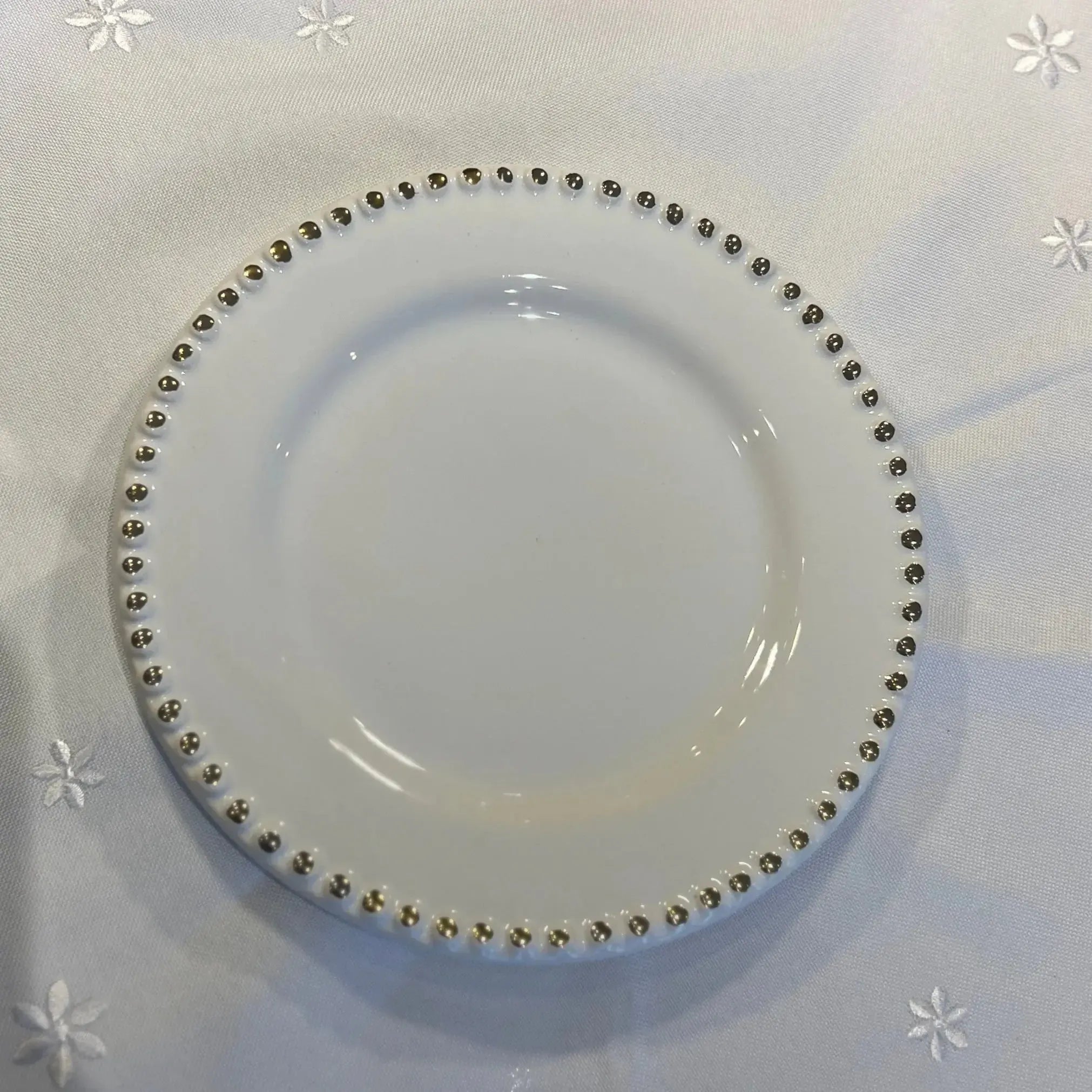 Jogo 6 Pratos de Sobremesa Cerâmica Brasilis Branco com Filete de Ouro 20cm Scalla