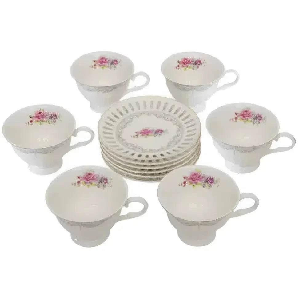 Jogo 6 Xícaras de Chá com Pires New Bone China Mon Cheri 220ml L'Hermitage