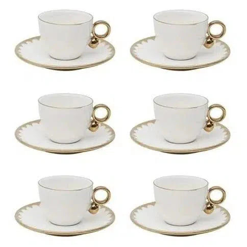 Kit com 6 Xícaras de Café Com  Pires Porcelana Egg 90ml