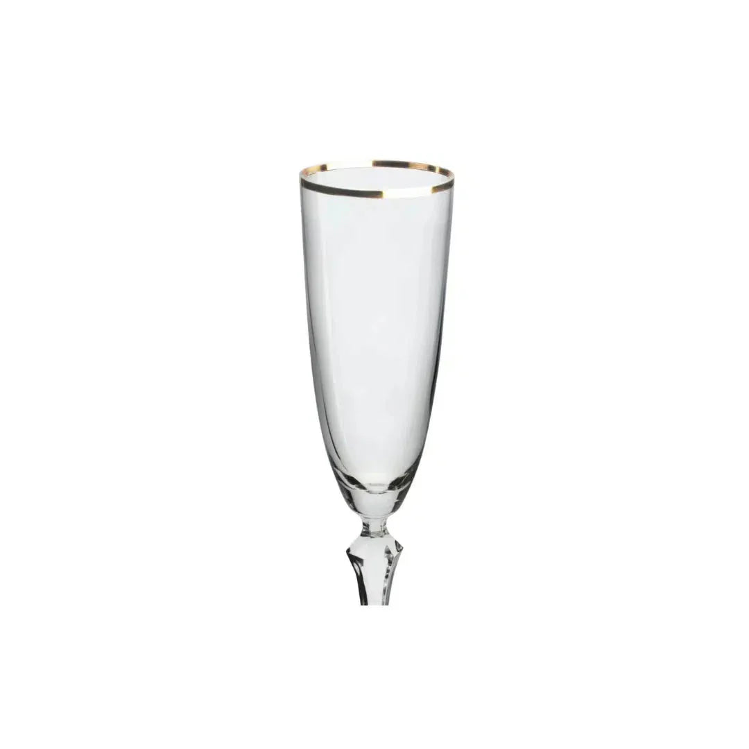 Jogo 6 Taças para Espumante em Cristal Lapidado Bohemia Elizabeth Gold 200ml