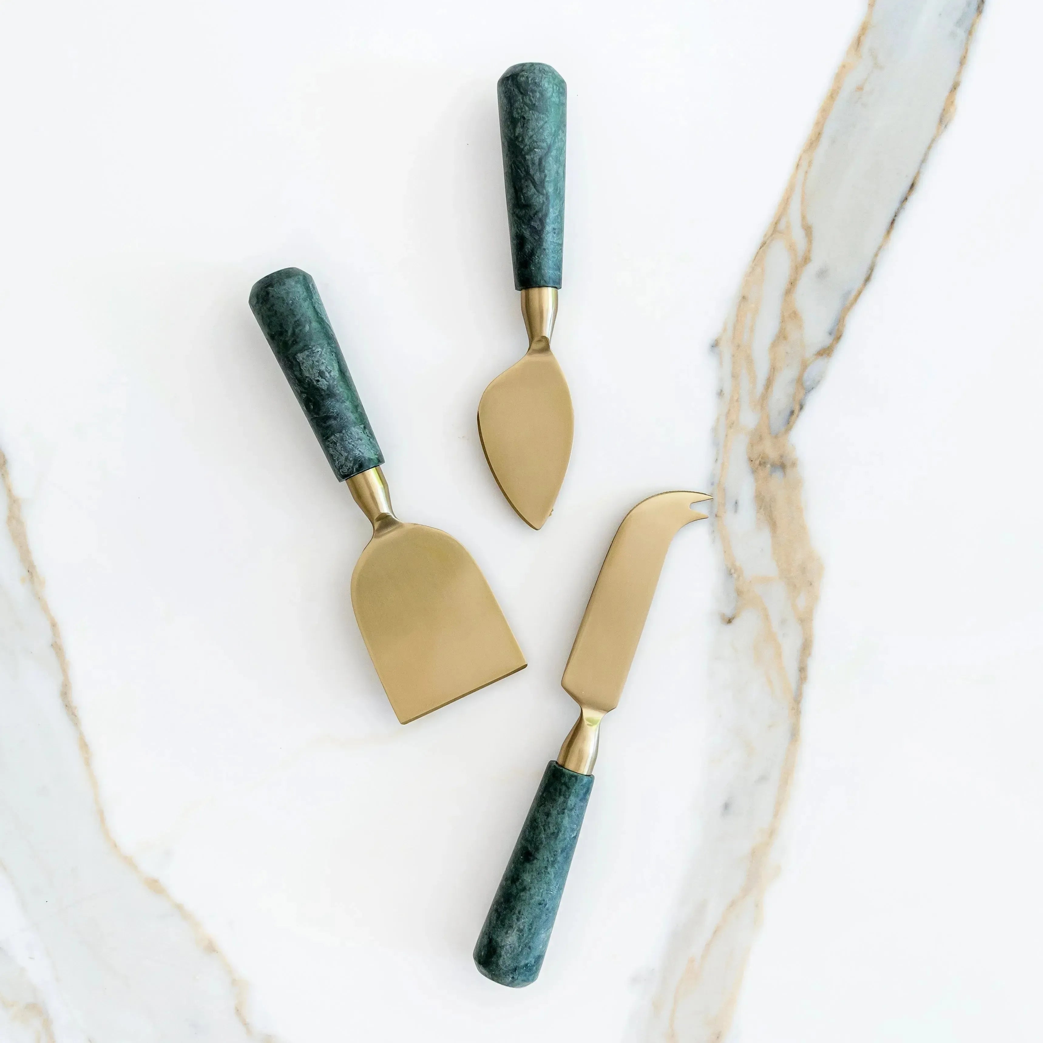 Conjunto de 3 Facas Para Queijo Green Marble