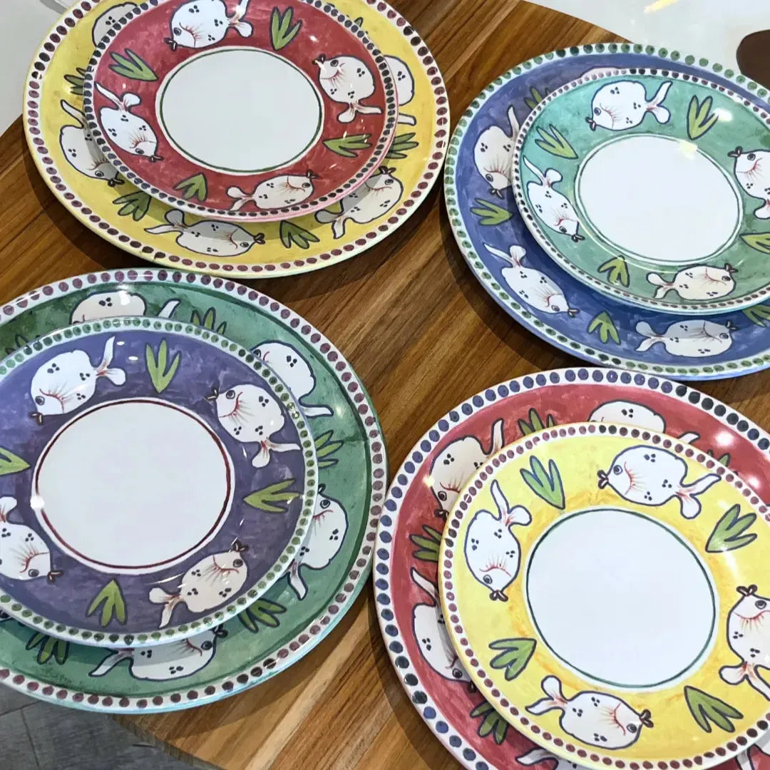 Jogo 4 Pratos de Sobremesa Cerâmica Pescare 20cm Scalla