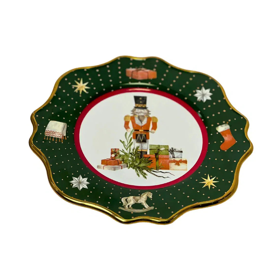 Porta Petit Four com Pé Cerâmica Christmas Gifts  com Ouro Scalla