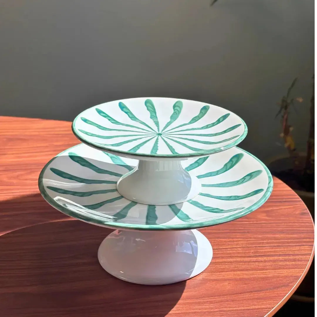 Porta Petit Four com Pé Cerâmica Piuma Verde Scalla