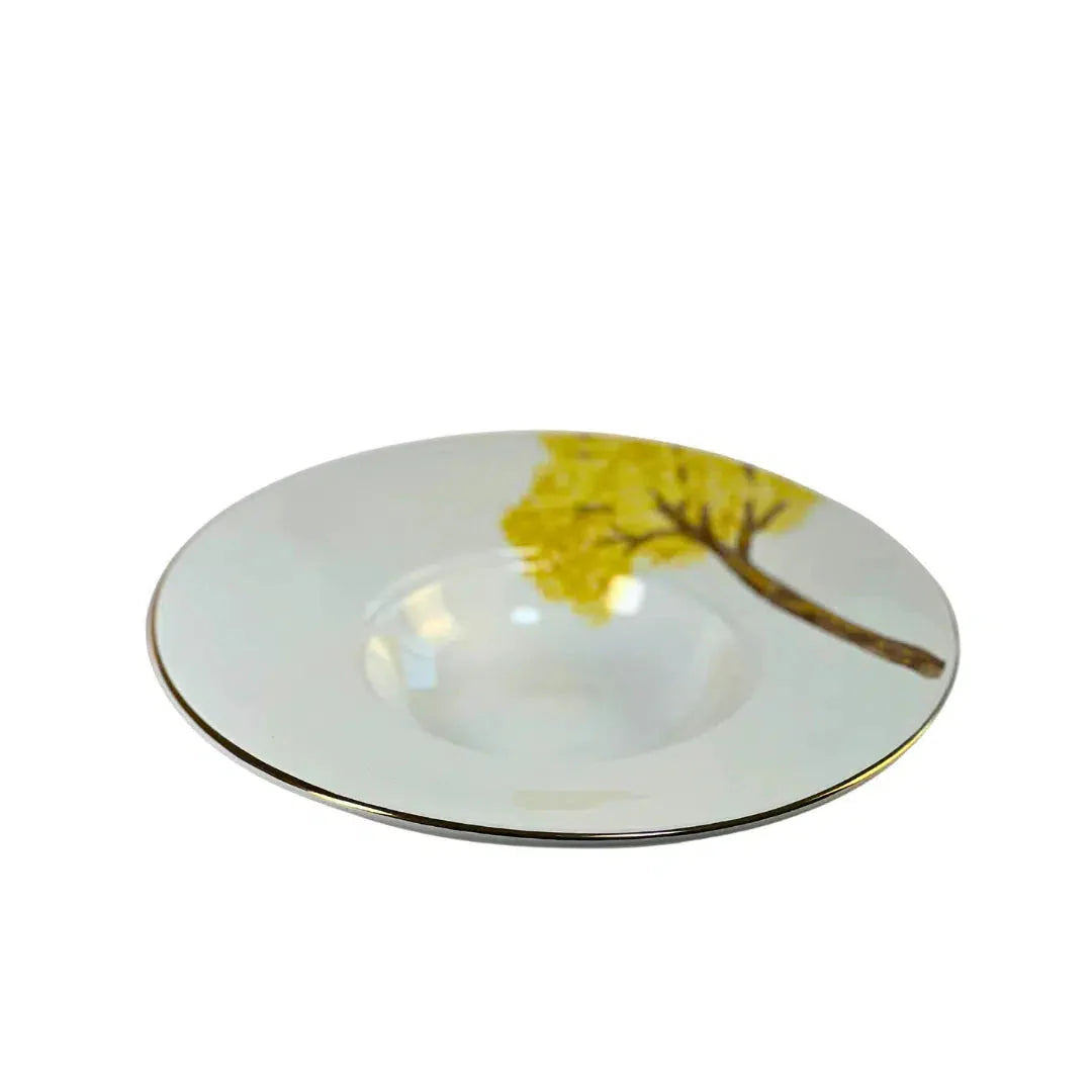 PRÉ-VENDA: Prato para Risoto Cerâmica Ypê Amarelo com Filete de Ouro 28cm Scalla