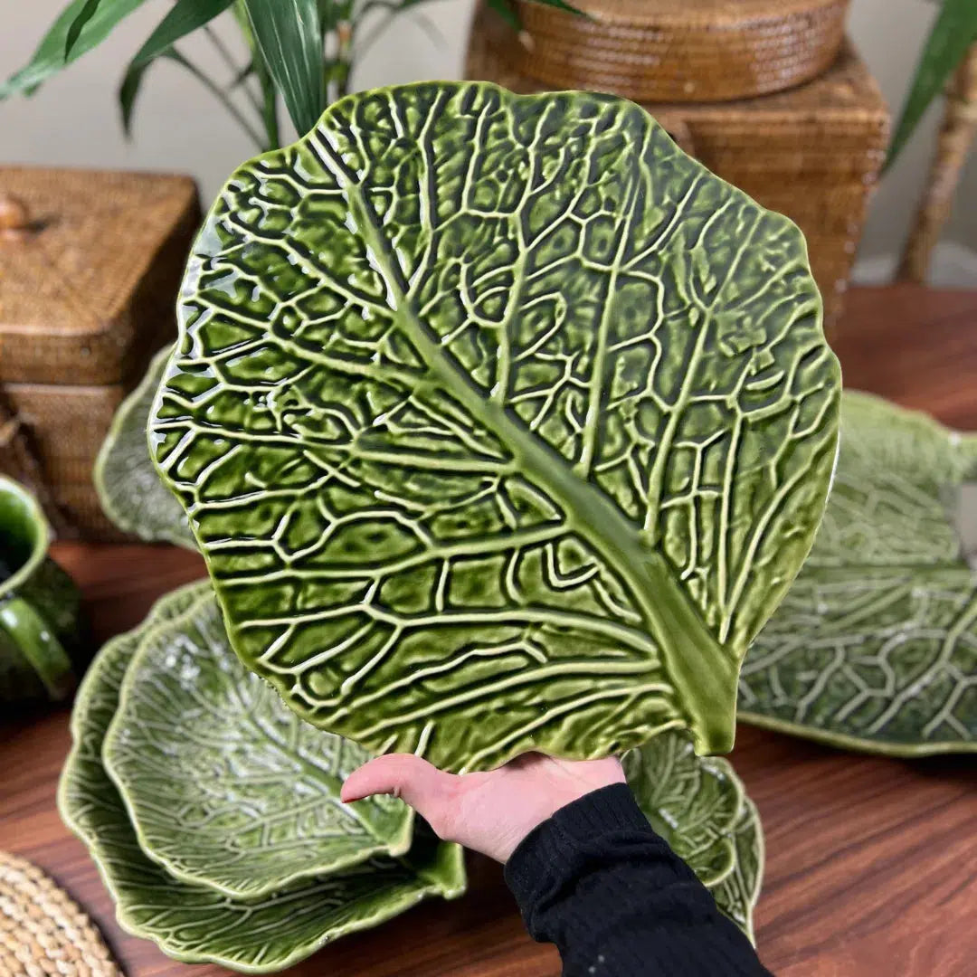 Tábua de Queijo Redonda Cerâmica Couve Verde Cobre 35cm Scalla