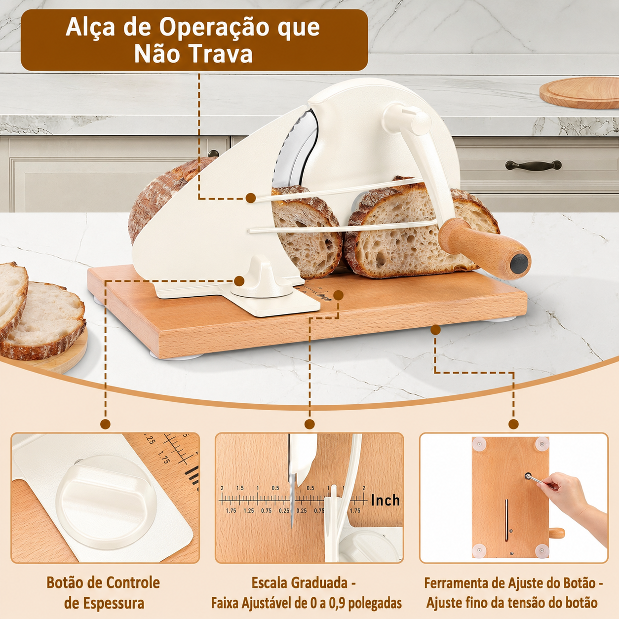 Fatiador de Pão Manual Premium - Aço Inox e Madeira