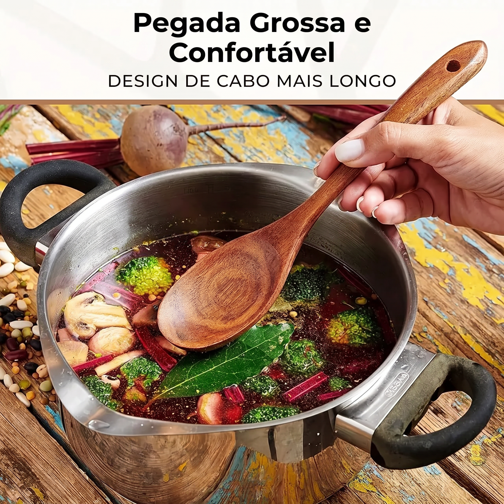 Kit 10 Utensílios de Cozinha - Madeira de Teca Maciça
