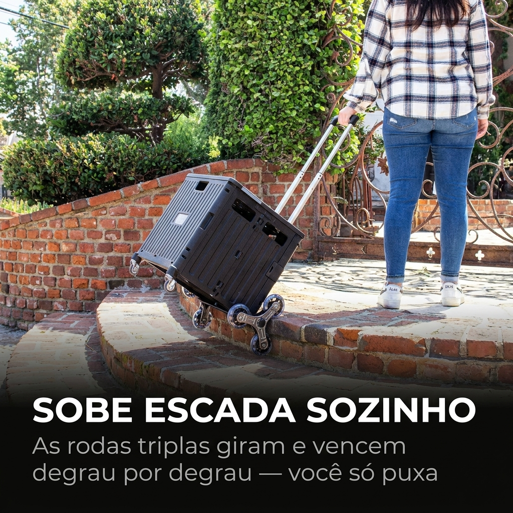 Caixa Carrinho Multiúso com Rodas Triplas 360°