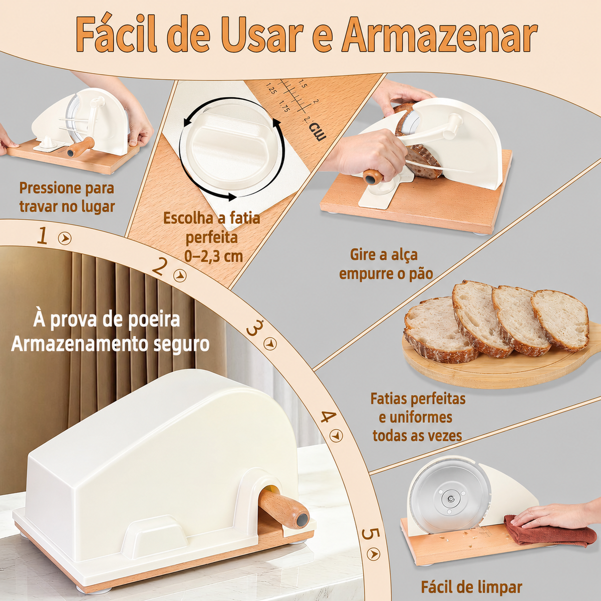 Fatiador de Pão Manual Premium - Aço Inox e Madeira