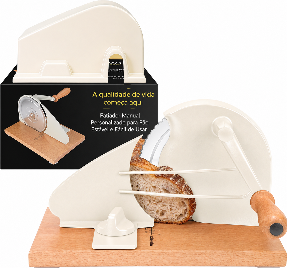 Fatiador de Pão Manual Premium - Aço Inox e Madeira