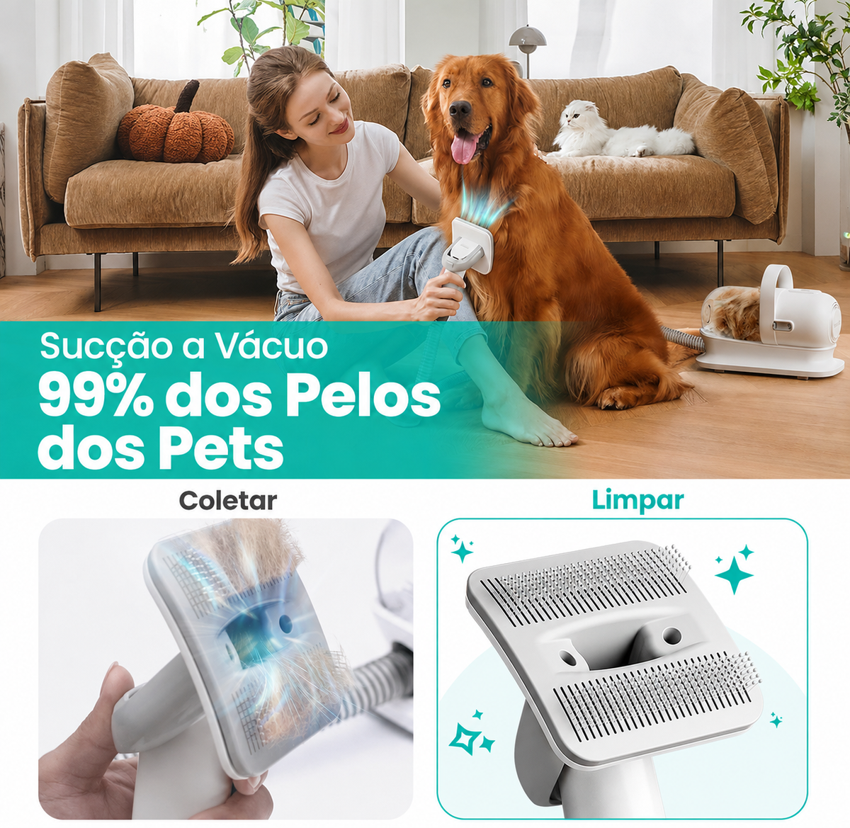 Kit Aspirador e Máquina de Tosa Pet Profissional - Bivolt